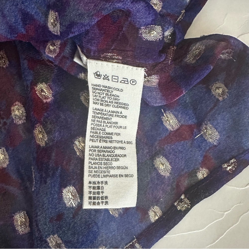 Evereve Purple Floral Sheer Tie-Neck Blouse - Picture 10 of 12